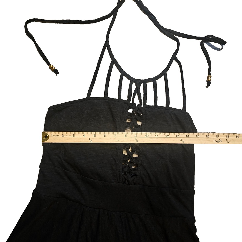 Black Corset Maxi Dress Asymmetrical Lace Up Caged Witchy Fairy Grunge Goth 16W - Picture 9 of 13